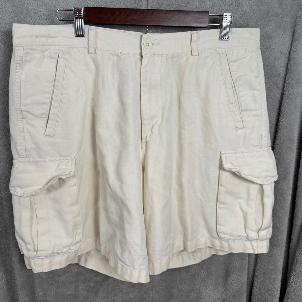 Breakwater Mens Cargo Shorts Size 38 Beige Linen Cotton Casual Outdoor